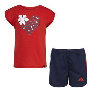 adidas Baby Girls Graphic Tee & Mesh Shorts Set (Infant) Bright Red 3 Months